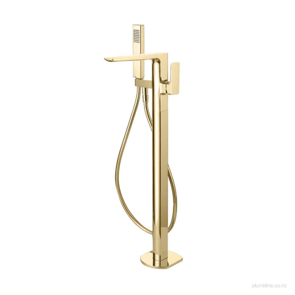 Plumbline Bath Tap Como Floor Mount Bath Filler with Hand Shower | Brushed Brass