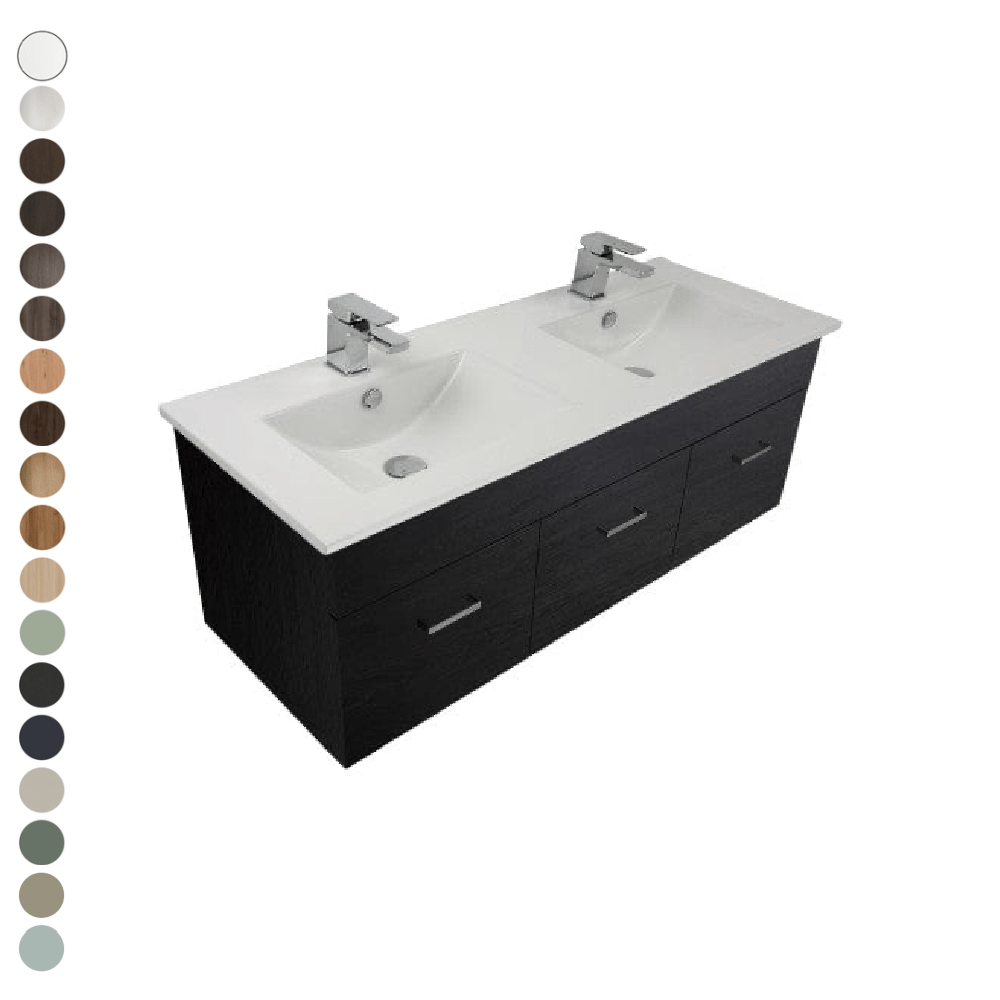 Newtech Newtech Qube 1200mm | 2 Door 1 Drawer Double Basin Wall Vanity