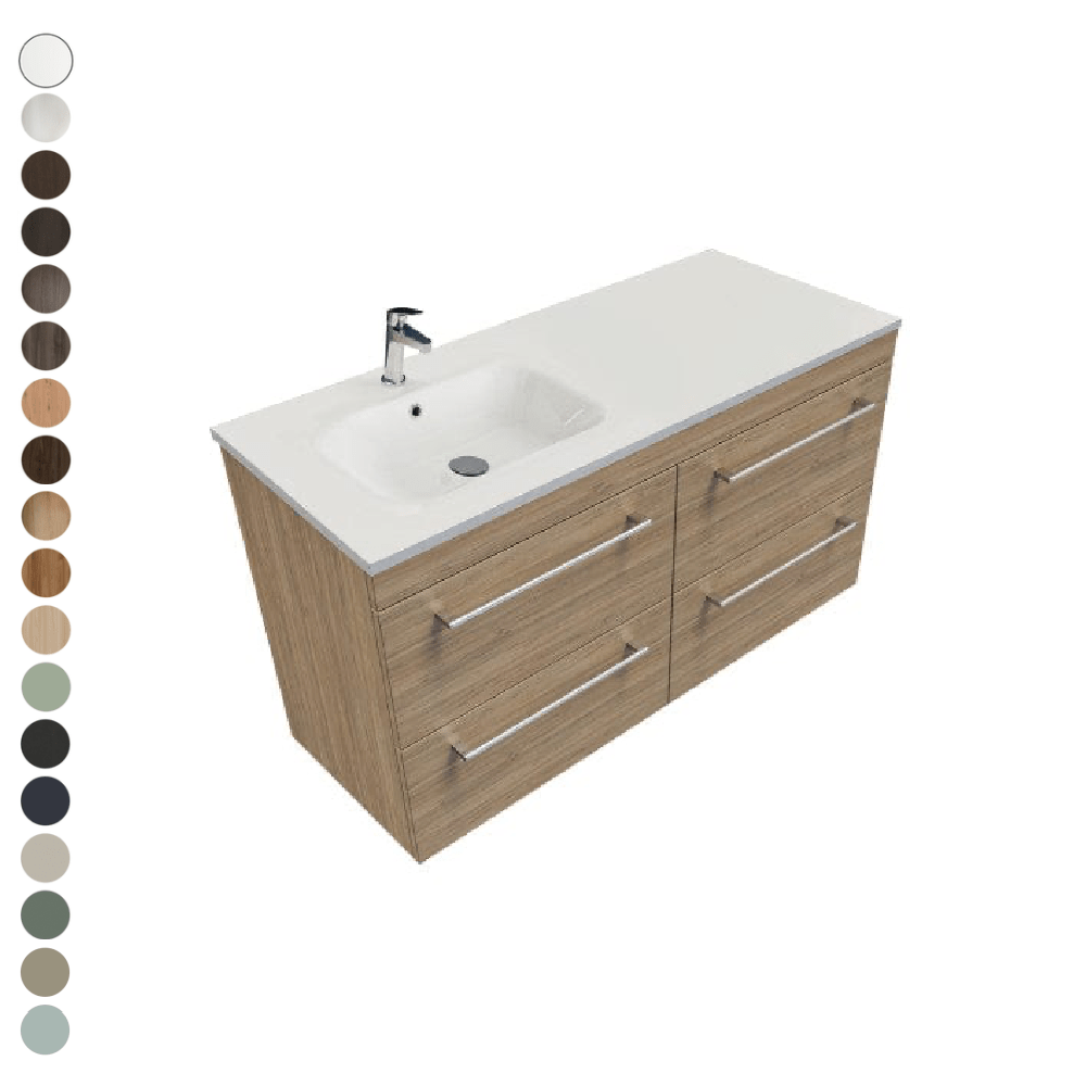 Newtech Newtech Citi Double Tier 1200mm | Left Offset Basin 4 Drawer Wall Vanity