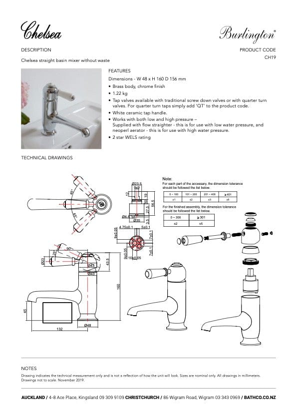 Burlington Basin Tap Burlington Chelsea Straight Basin Mixer | Chrome