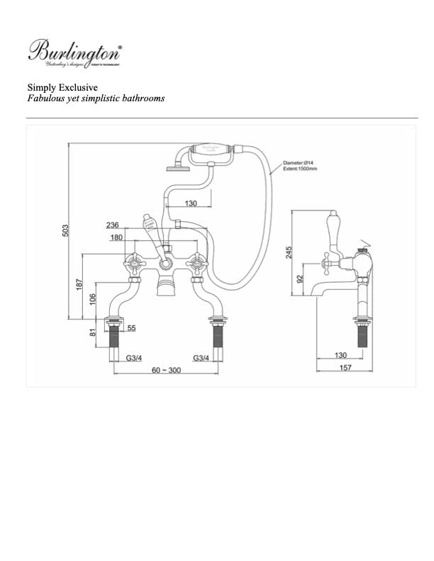 Burlington Bath Tap Burlington Claremont Deck Mounted Bath/Shower Mixer | Chrome