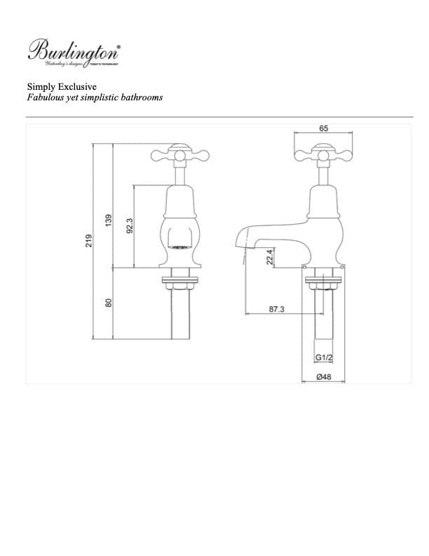 Burlington Basin Tap Burlington Claremont 7.5cm Basin Taps | Chrome Black