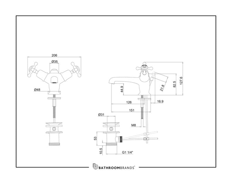Burlington Basin Tap Burlington Claremont Basin Mixer with Pop Up Waste | Gold