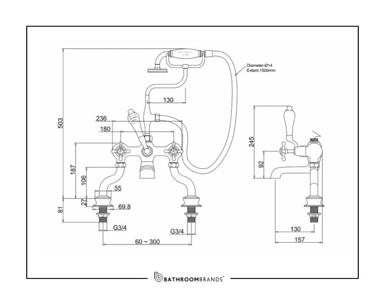 Burlington Bath Tap Burlington Claremont Regent Deck Mounted Bath/Shower Mixer | Gold