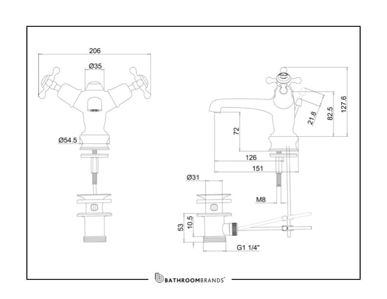 Burlington Basin Tap Burlington Claremont Regent Basin Mixer with Pop Up Waste | Chrome Black