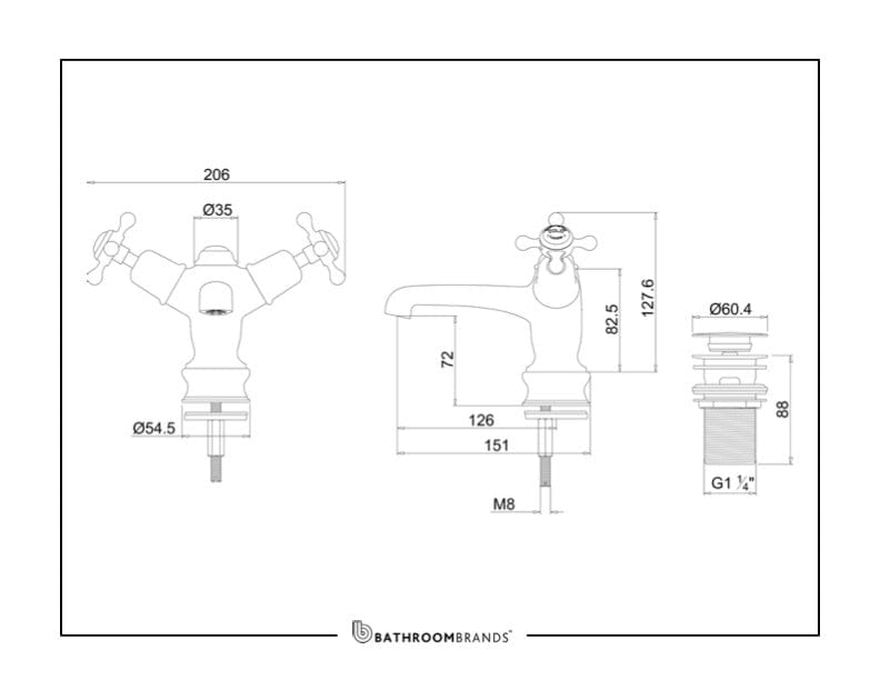 Burlington Basin Tap Burlington Claremont Regent Basin Mixer with Click Clack Waste | Chrome White