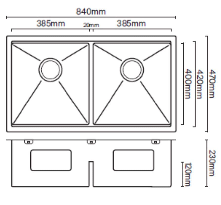 Mercer Kitchen Sink Mercer Central Workstation | CWS3838.42 | 380 + 380 x 400mm