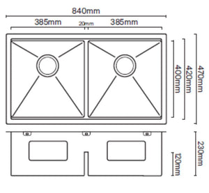 Mercer Kitchen Sink Mercer Central Workstation | CWS3838.42 | 380 + 380 x 400mm