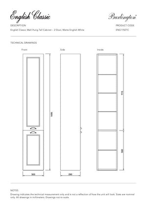 Bath & Co Vanity Burlington English Classic Wall-Hung Tall Cabinet | 2 Doors & 4 Shelves