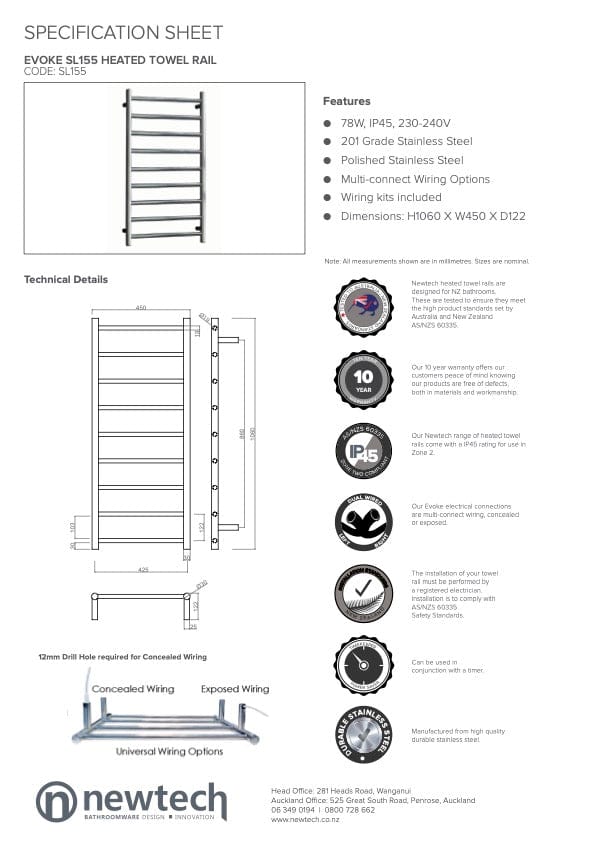Newtech Heated Towel Ladder Newtech Evoke 9 Bar Heated Towel Ladder 1060mm | Chrome