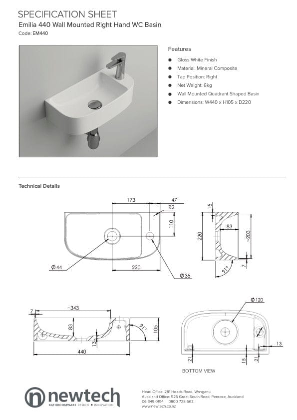 Newtech Basin Newtech Emilia Wall Mounted WC Basin
