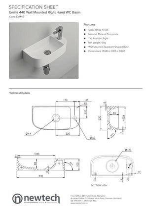 Newtech Basin Newtech Emilia Wall Mounted WC Basin