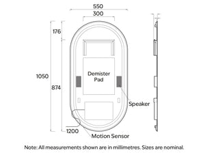Code Interiors Code Interiors Euro Oval LED Mirror | Bluetooth Speaker | 550W x 1050H