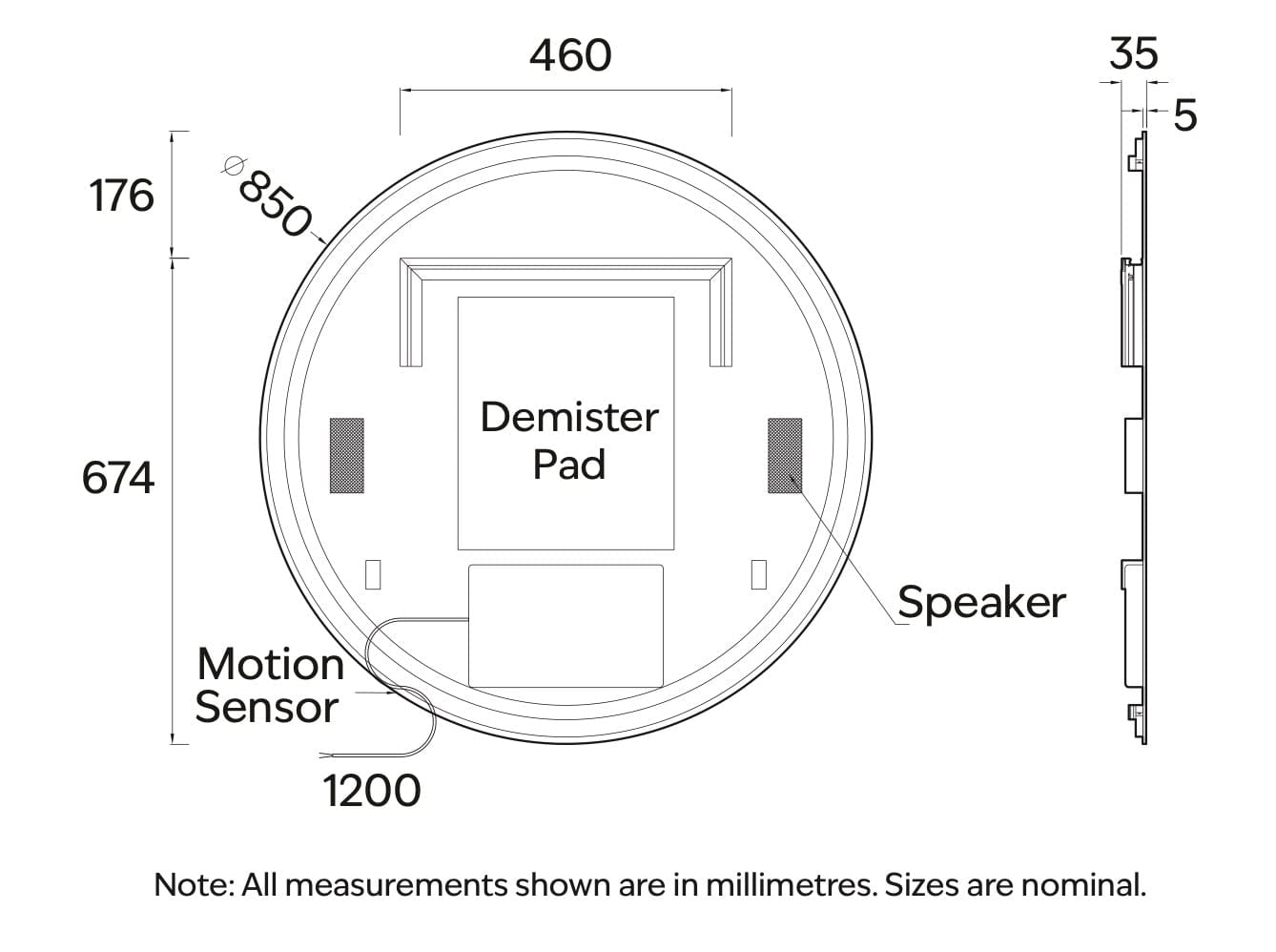 Code Interiors Code Interiors Euro Round LED Mirror | Bluetooth Speaker