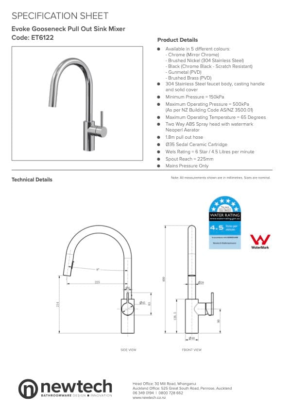 Newtech shower Evoke Gooseneck Pull Out Sink Mixer | Black