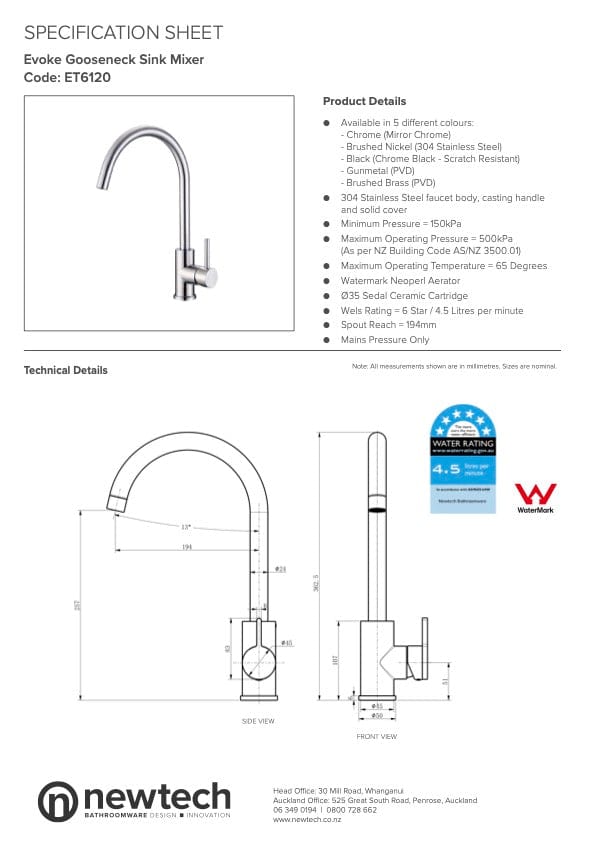 Newtech shower Evoke Gooseneck Sink Mixer | Black