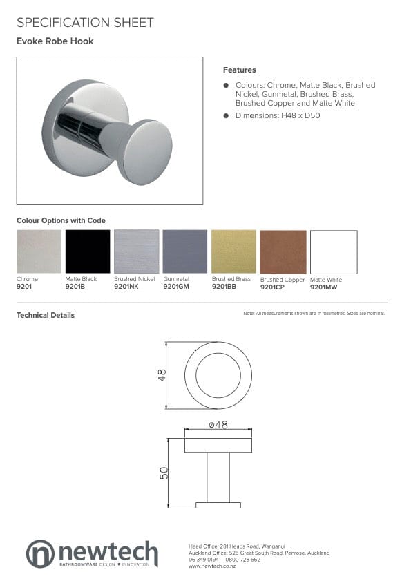 Newtech Robe Hook Newtech Evoke Robe Hook | Brushed Nickel