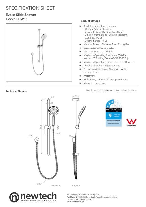 Newtech shower Evoke Slide Shower | Black