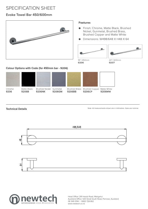 Newtech Towel Rail Newtech Evoke Single Towel Rail 498mm | Gunmetal