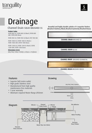Tranquillity Bathroom Accessories Tranquillity Channel Drain | Brushed Stainless