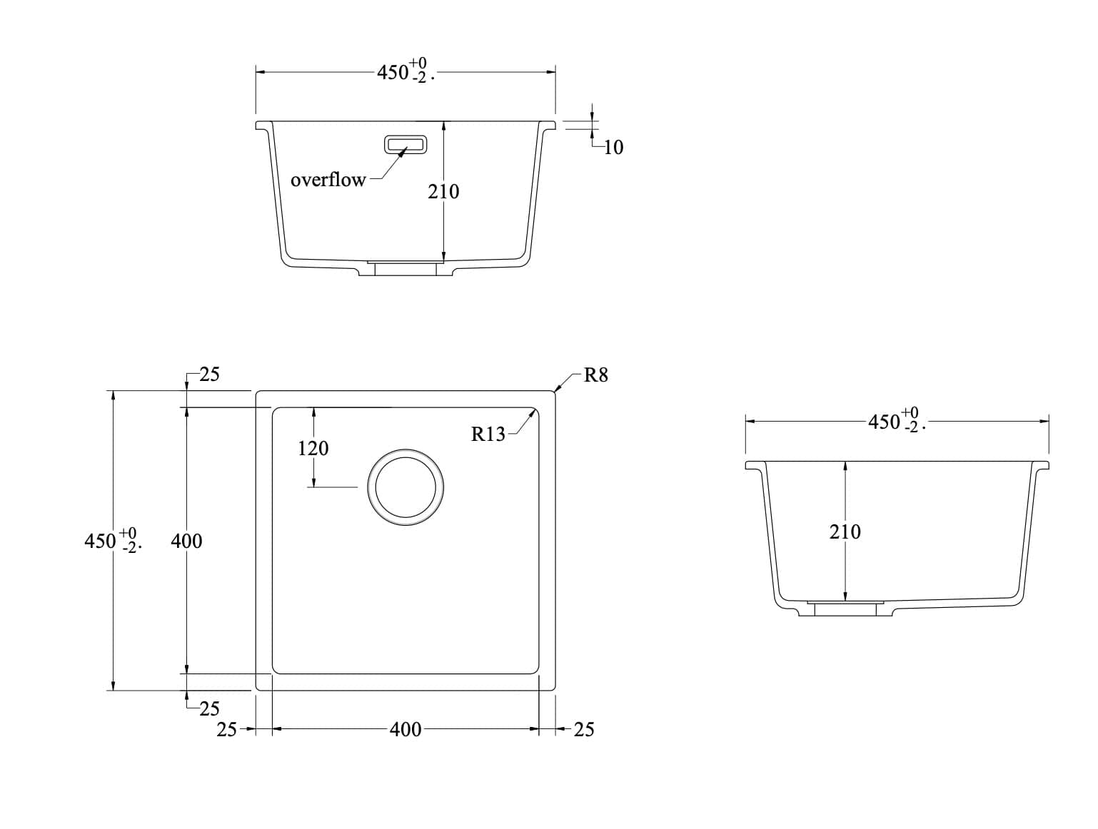 Elite Granite Sink Code Aura 400 x 400 Single Sink | Black