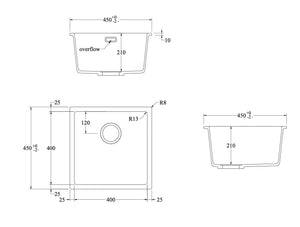 Elite Granite Sink Code Aura 400 x 400 Single Sink | Black