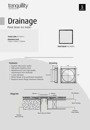 Tranquillity Bathroom Accessories Tranquillity Point Drain | Tile Insert