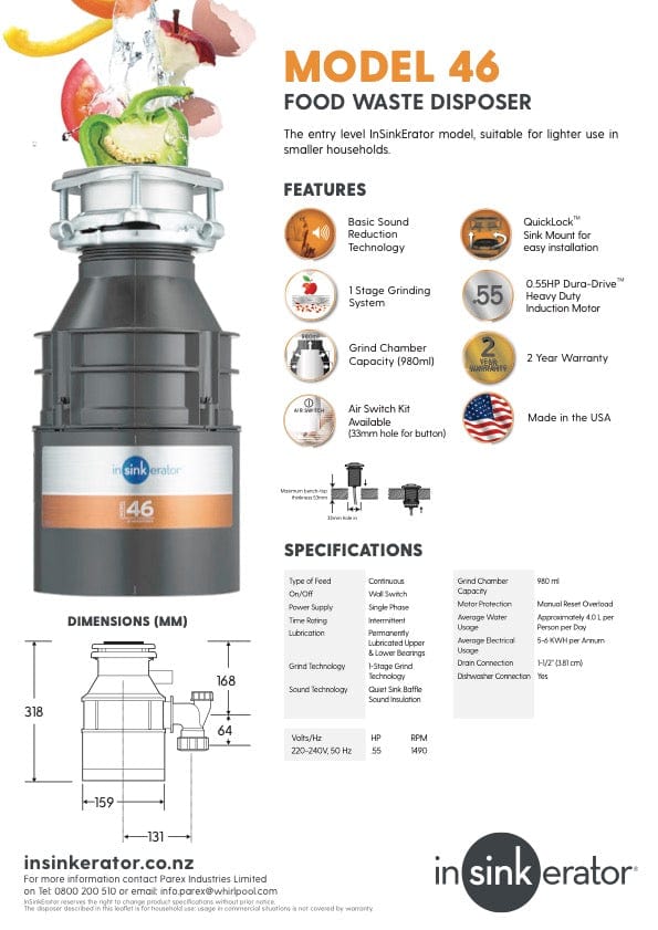 Insinkerator Waste Disposal Unit Insinkerator Model 46 Food Waste Disposal Unit