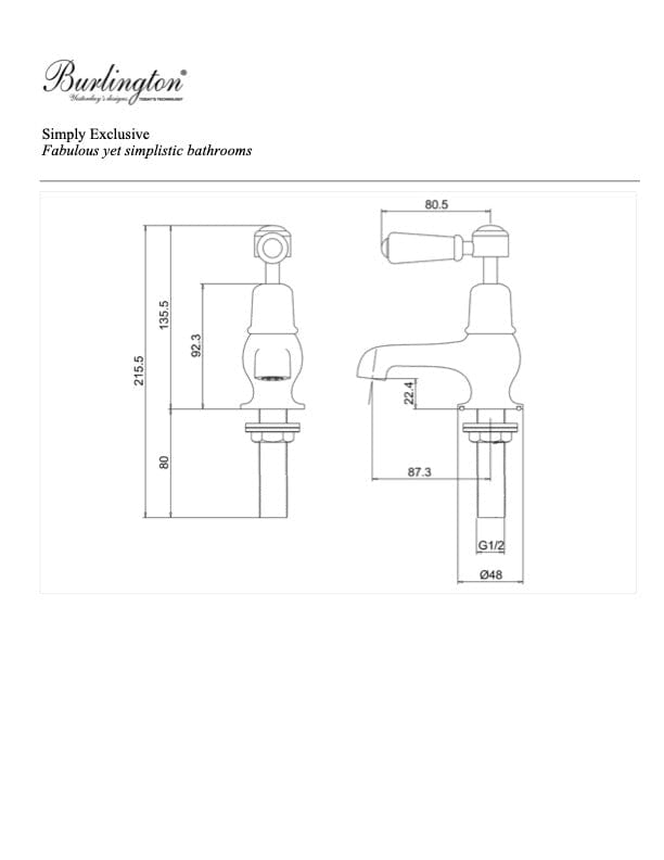 Burlington Basin Tap Burlington Kensington 7.5cm Basin Taps | Chrome Black