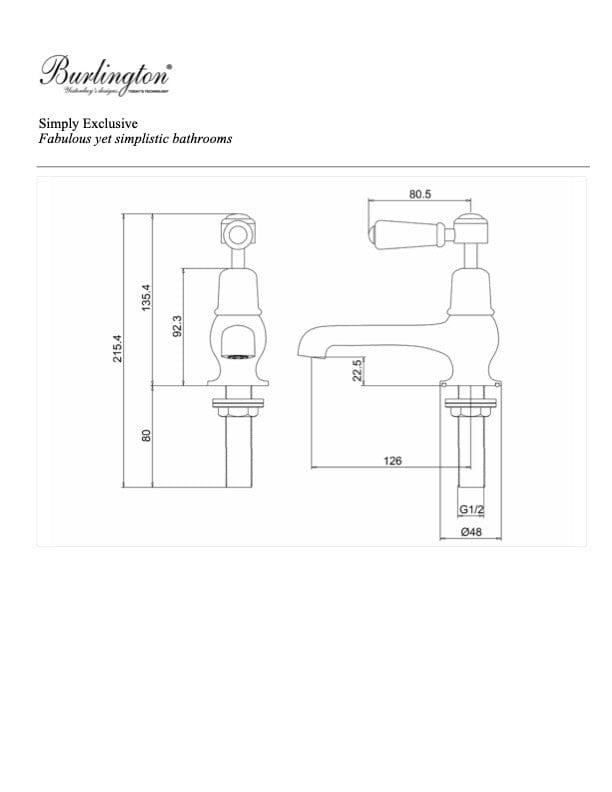 Burlington Basin Tap Burlington Kensington 12.5cm Basin Taps | Chrome Black