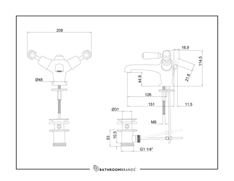 Burlington Basin Tap Burlington Kensington Basin Mixer with Pop Up Waste | Chrome Black