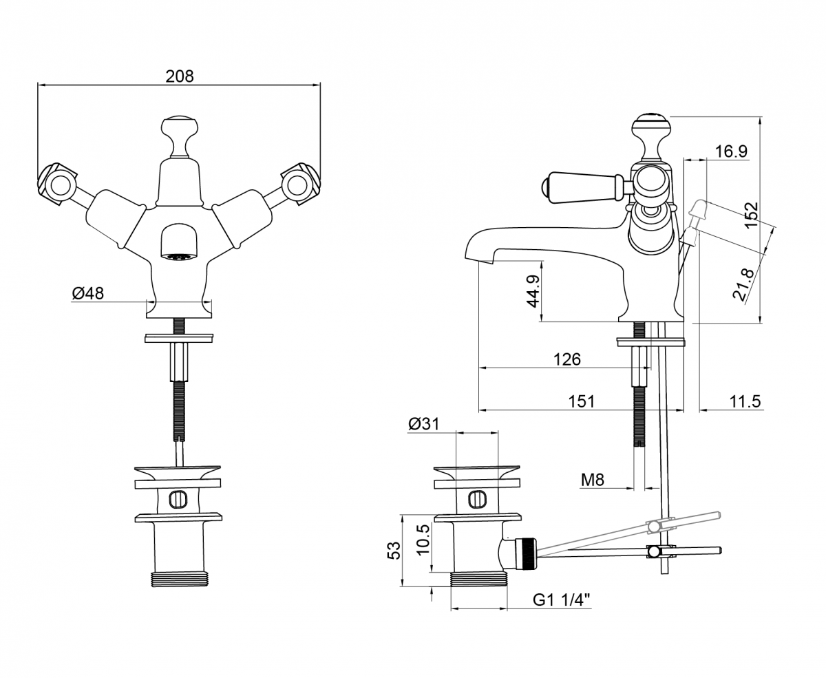 Burlington Basin Tap Burlington Kensington Basin Mixer with Click Clack Waste | Chrome