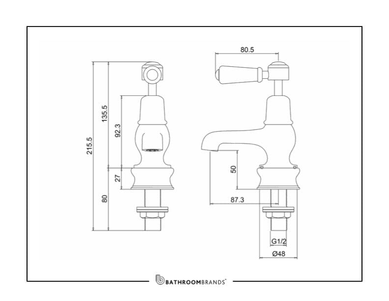 Burlington Basin Tap Burlington Kensington Regent 7.5cm Basin Taps | Chrome Black