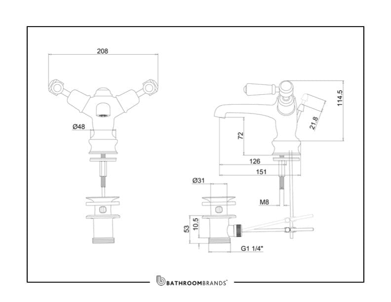 Burlington Basin Tap Burlington Kensington Regent Basin Mixer with Pop Up Waste | Chrome Black