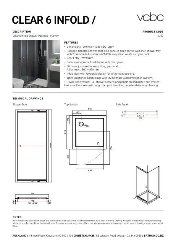 Bath & Co shower VCBC Lucca Infold Shower 1000 x 1000mm