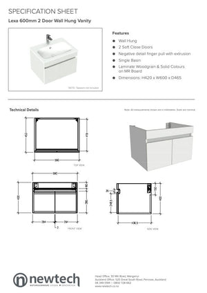 Newtech Newtech Lexa 600mm | 2 Door Wall Hung Vanity