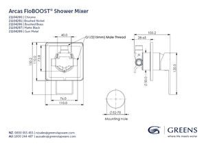 Greens Shower Mixer Greens Arcas FloBoost Shower Mixer | Brushed Brass