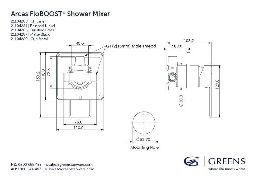 Greens Shower Mixer Greens Arcas FloBoost Shower Mixer | Brushed Nickel