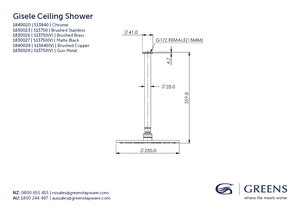 Greens shower Greens Gisele Ceiling Shower 250mm | Brushed Copper