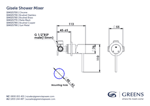 Greens Shower Mixer Greens Gisele Shower Mixer | Matte Black
