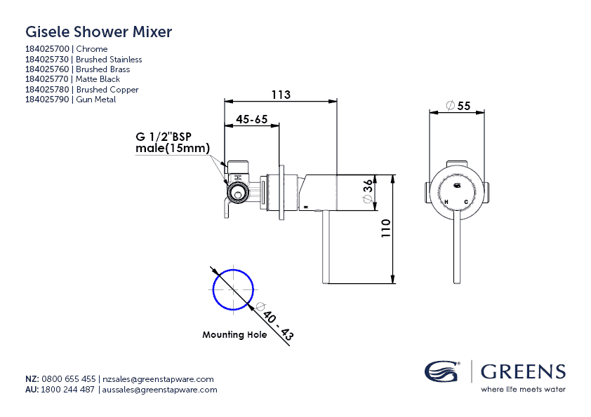 Greens Shower Mixer Greens Gisele Shower Mixer | Brushed Stainless