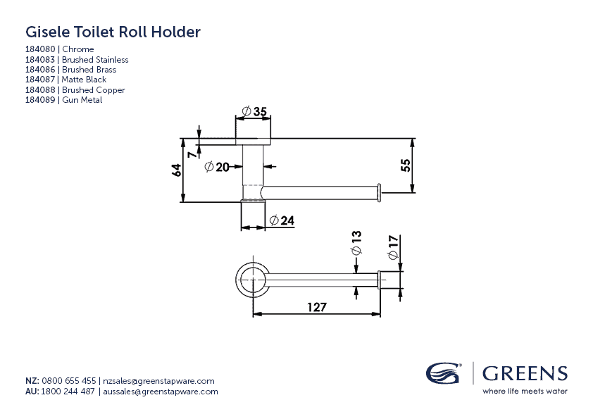 Greens Toilet Roll Holder Greens Gisele Toilet Roll Holder | Matte Black