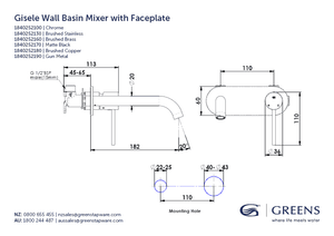 Greens Basin Tap Greens Gisele Wall Basin Mixer with Faceplate | Gunmetal