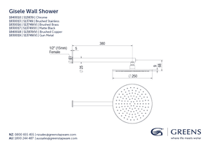 Greens shower Greens Gisele Wall Shower 250mm | Chrome