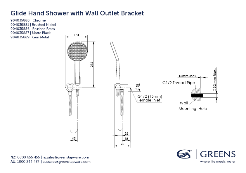 Greens shower Greens Glide RainBoost Hand Shower with Wall Outlet Bracket | Chrome