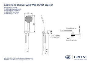 Greens shower Greens Glide RainBoost Hand Shower with Wall Outlet Bracket | Brushed Nickel