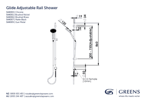 Greens shower Greens Glide RainBoost Adjustable Rail Shower | Gunmetal