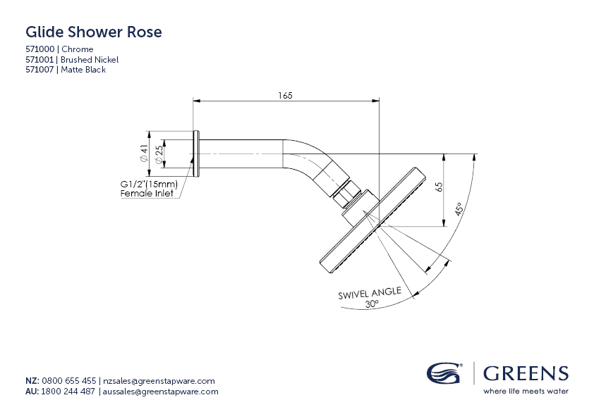 Greens shower Greens Glide RainBoost Shower Rose | Brushed Nickel