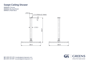 Greens shower Greens Swept Ceiling Shower Shower 280mm | Brushed Nickel