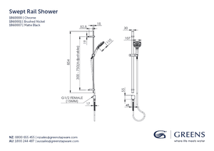 Greens shower Greens Swept AirFlo Adjustable Rail Shower | Brushed Nickel